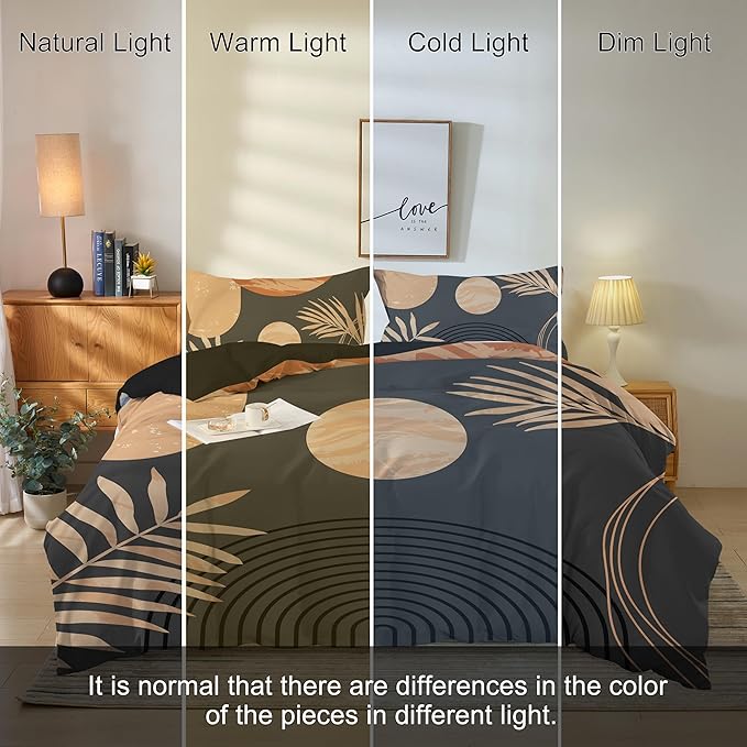 Hilioens Duvet Cover Abstract Arch Sun Modern Mid Century Boho Bedding Sets for All Seasons, 3 Pieces Home Bedroom Decorations Soft Microfiber(King,Brown