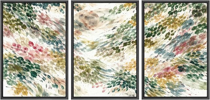 SIGNWIN Framed Canvas Print Wall Art Set Colorful Botanical Watercolor Brush Abstract Illustrations Modern Art Decorative Boho Relax/Zen Nordic for Living Room, Bedroom, Office - 16"x24"x3 Black