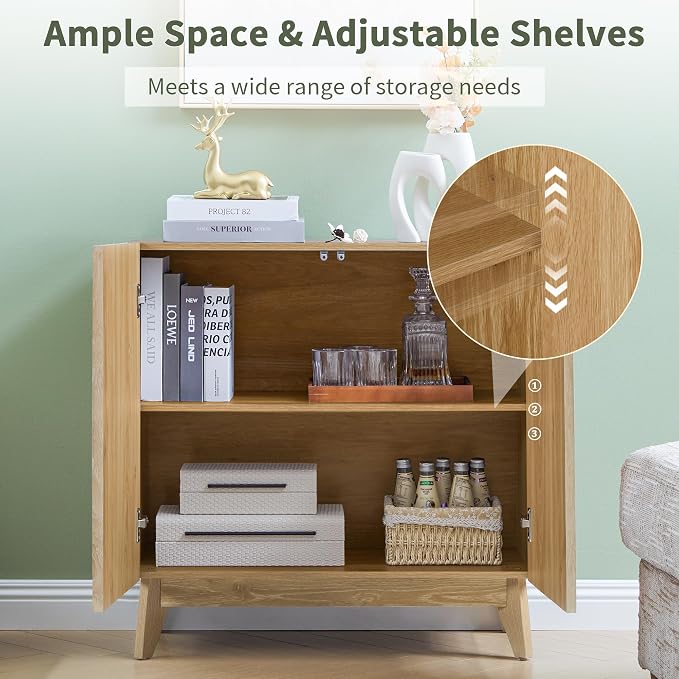 Bifins Sideboard Buffet Cabinet with Storage Set of 3, 92.1" Mid Century Modern Fluted Storage Cabinet with Doors & Adjustable Shelves for Living Room,Kitchen,Entryway (Natural 3pcs)