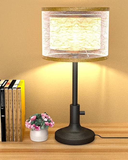 Lightdot Mid Century Table Lamp for Bedroom, Vintage Black Dimmable Table Lamp with 2-Layer Lampshade, Farmhouse Bedside Lamp Nightstand Light for Living Room(Bulbs Included)