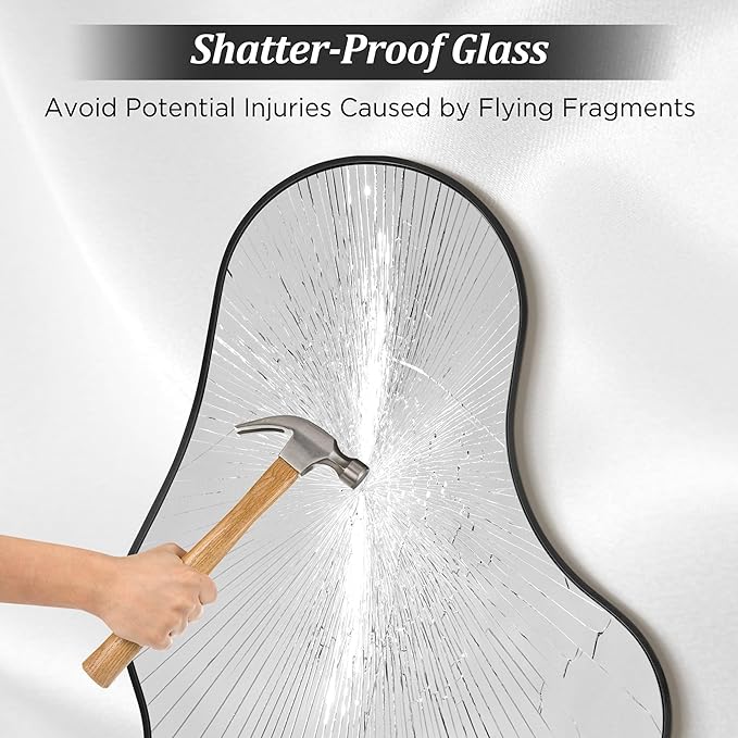 Irregular Wall Mirror, 22"x36" Black Abstract Asymmetrical Mirrors for Wall, Decorative Cloud Aesthetic Mirror for Bathroom, Bedroom, Cloakroom, Entryway, Shatter-Proof Aluminum Alloy Frame
