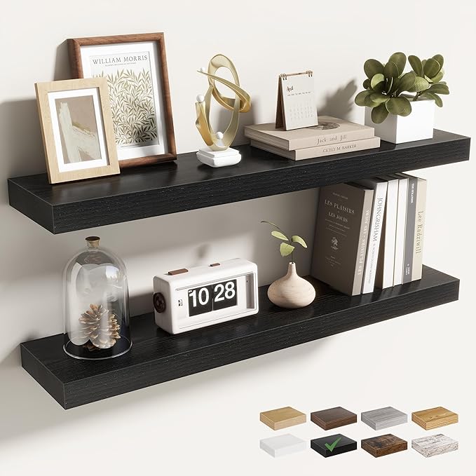 30 Inch Floating Shelves for Wall 2 Pack, 30" Wall Shelves for Books, Storage, Decor, Wall Mounted Floating Shelf with Invisible Brackets for Kitchen, Living Room, Black