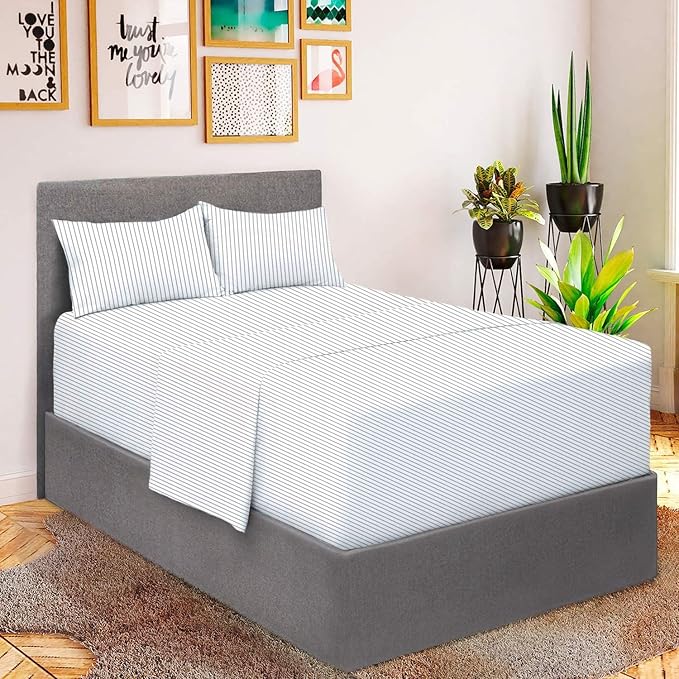 Mellanni Extra Deep Queen Sheets - 4 PC Iconic Collection Bedding - Hotel Luxury, Ultra Soft, Cooling Bed Sheets - Wrinkle, Fade, Stain Resistant (Queen, Pinstripe Gray)