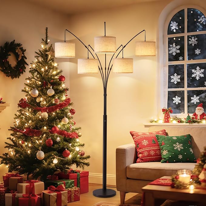 Floor Lamps for Living Room, 4000LM Super Bright Arc Floor Lamp with Remote Control, 5 Light Tall Floor Lamps with Stepless Dimmable, 80" Mid Century Tree Floor Lamp for Bedroom, Office