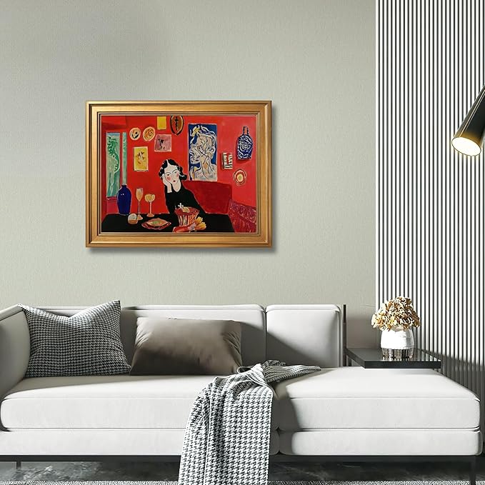 Gold Framed Modern Abstract Woman Wall Art Vintage Mid Century Home Lady Red Poster Colorful Expressionist Feminist Girl Canvas Painting Print Gallery Bedroom Wall Decor 24x36inch
