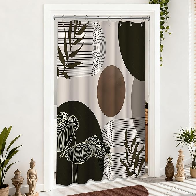 Brown and Beige Shower Curtain Light Brown Tan Taupe Boho Mid Century Modern Shower Curtains for Bathroom Decor MCM Mens Cool Bath Curtain Set, Waterproof Fabric with Hooks 48 x 72 Inch