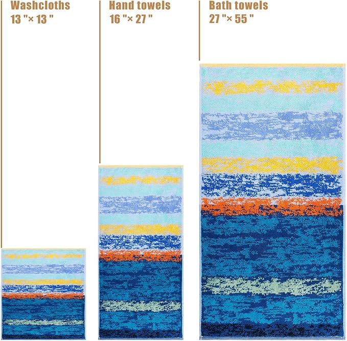 SEMAXE 18-Pack Bath Towel Set Include 6 Bath Towels, 6 Hand Towels, 6 Wash Cloths, 100% Cotton Bathroom Towels with Hanging Loops, Soft & Absorbent Towel, Colorful Towel - The Starry Night Collection
