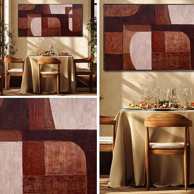 SOUGUAN Abstract Wood Wall Decor Modern Photo Prints Geometric Canvas Art 24"x48" Dining Room Pictures Wall Artwork for Bedroom Office