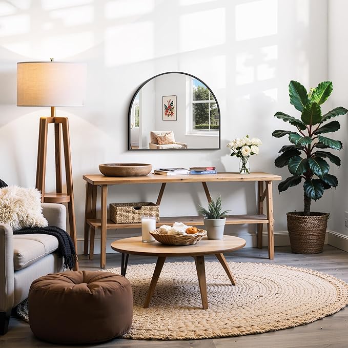 CIRCUMI Arched Wall Mirror, 24"x20" Black Arched Mirror with Tempered Glass, Metal Frame, Large Size for Entryway Table, Mantel,Living Room,Over Sink,Arch Mirror for Decor,Shatterproof&Crystal-Clear