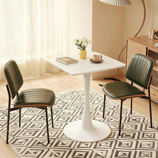 Square Dining Table, 24" Tulip Table with Thickened Tabletop & Metal Pedestal, Mid Century Modern Bistro Table for Kitchen, Small Places, Living Room, Cafe (White)