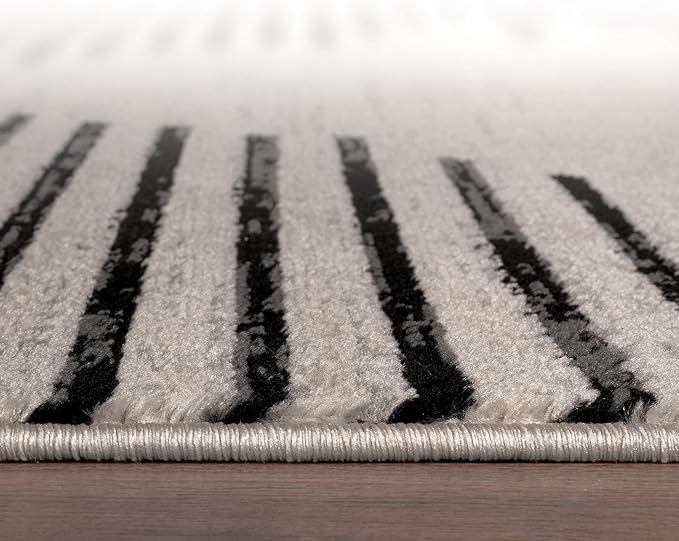 Rugshop Bohemian Stripe Stain Resistant High Traffic Living Room Kitchen Bedroom Dining Home Office Square Rug 6'6" Cream