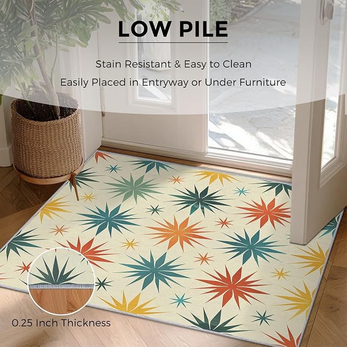Retro Atomic Rugs for Living Room Decor, 5x7 ft, Mid Century Modern Area Rugs for Bedroom, Soft Non Slip Washable 50s Abstract Geometric Carpet Home Decorations D-g48