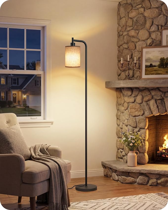Dimmable Floor Lamp for Living Room with Remote and Foot Switch, Modern Standing, Corner Lamp,10W Bulb 3 Color Temperatures, for Bedroom, Office, Corner, ETL Listed, Black and Beige E19LD05