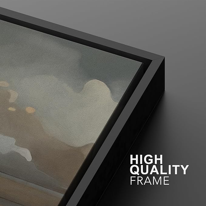 IDEA4WALL Framed Canvas Print Wall Art Set Ocean Cloudscape Blue and Beige Abstract Seascape Illustrations Modern Art Decorative Bohemian Calm/Zen for Living Room, Bedroom, Office - 16"x24"x2 Black