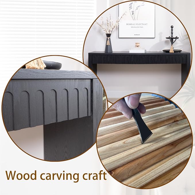 Wood Console Table, 59.2" Retro Long Sofa Table Behind Couch with 4 Drawers, Farmhouse Wooden Narrow Sofa Table Hall Table for Living Room Foyer Entrance Entryway, Black