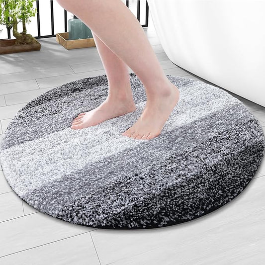 Arotive Microfiber Bathroom Rugs, Shaggy Soft and Absorbent Bath Rug, Non-Slip, Thick Plush Machine Washable Dry Bath Mats for Bathroom, Tub and Shower, 24x24, Black, Round
