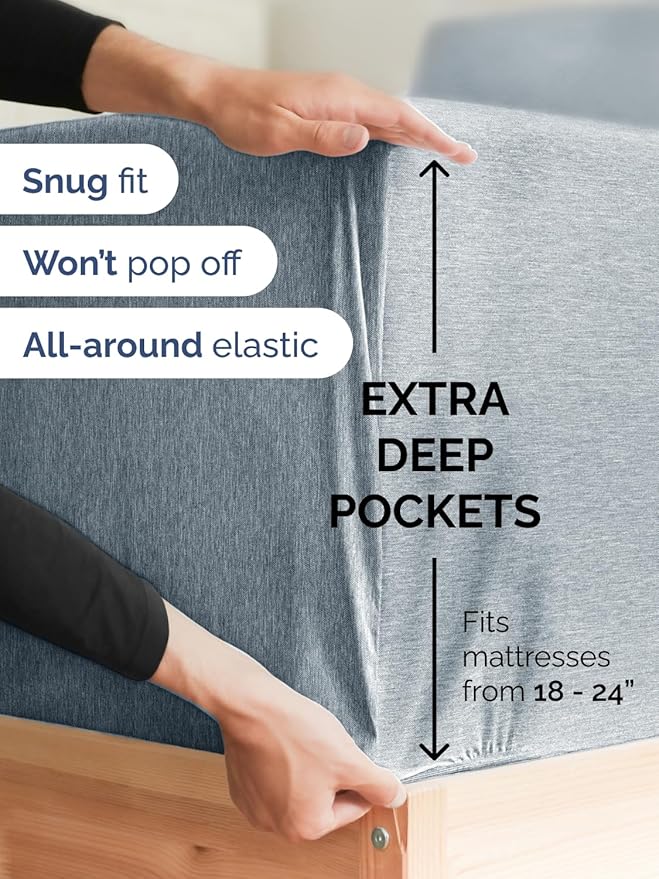 Extra Deep Full Sheet Set - 6 Piece Breathable and Cooling Sheets - Hotel Luxury Bedding for Women, Men, Kids & Teens - Easy & Secure Fit - Soft and Wrinkle Free - Extra Deep Pockets - Heathered Blue