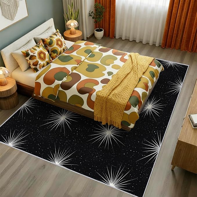 Starburst Rug 7x9 Mid Century Modern Retro Pattern Area Rugs for Living Room, Bedroom, Starburst Home Decor Accessories Indoor Carpet, Non Slip & Machine Washable
