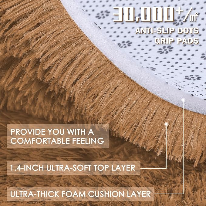 OLANLY Area Rugs for Living Room Bedroom, Machine Washable 4x5.9 ft Soft Fluffy Shaggy Bedside Rug, Indoor Floor Carpet for Kids Girls and Boys, Dorms, Nursery Rooms, Home Decor Aesthetic, Khaki