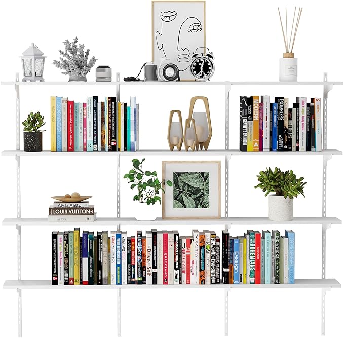 Wallniture Turin 60 inch x 8 in Wall Shelf for Home Storage and Decor, Floating Bookshelf for Living Room, Ladder Shelves with Adjustable Standard Rail Bracket System for Closet, Laundry, Kitchen