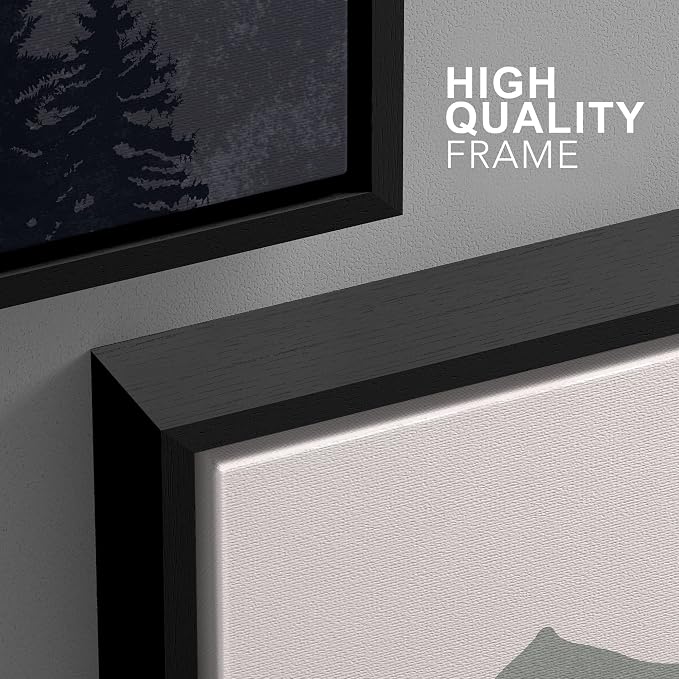 wall26 Framed Canvas Print Wall Art Set Woodland Nursery Decor Blue Gray Duotone Mountain Forest Abstract Nature Nordic Decorative Minimal Boho for Living Room, Bedroom, Office - 24"x36"x3 Black