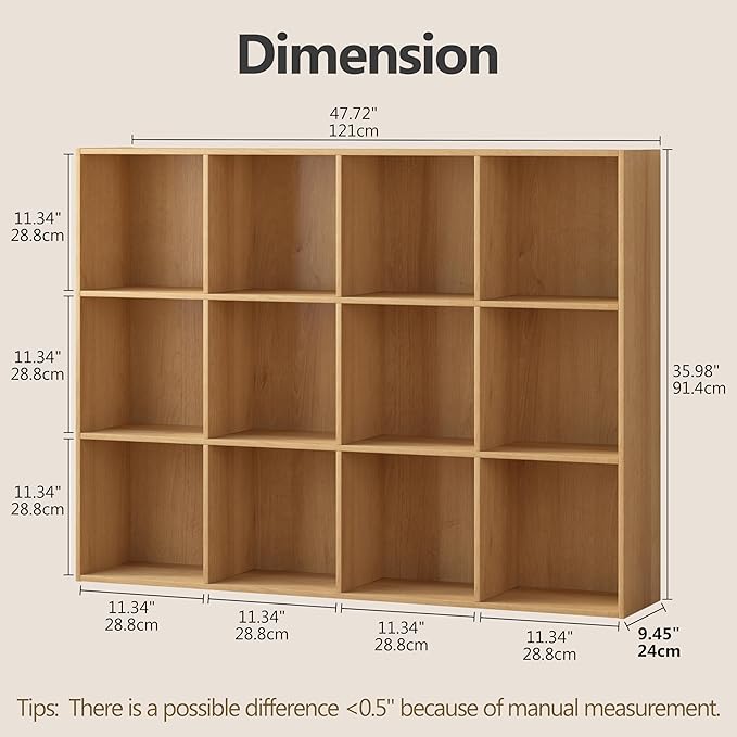 12 Cube Storage Organizer, Wooden Cube Shelves with Closed Back Panel, Reversible Bookcase, Cubes Closet Organizer for Home, Living Room, Kids Room, Office, Bedroom, Study, Hallway
