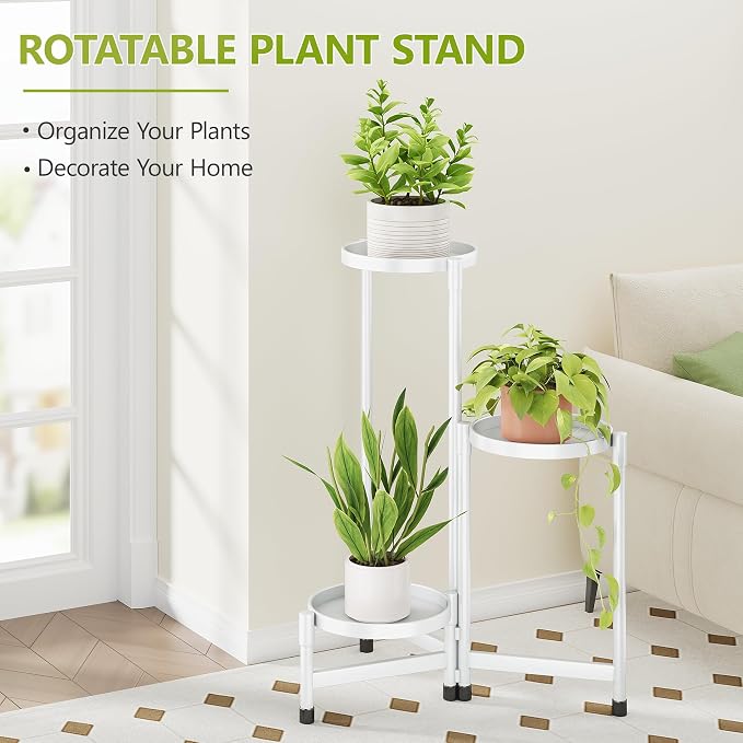 Cawukege 3 Tier Plant Stand Indoor, Tiered Plant Stand Outdoor for Multiple Plants, Corner Plant Shelf for Patio Balcony Porch Garden Living Room House,White