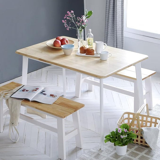 Livinia Canberra 47.2" Rectangular Wooden Dining Table/Mid Century Modern Malaysian Oak Kitchen Table (Natural-White) Table Only