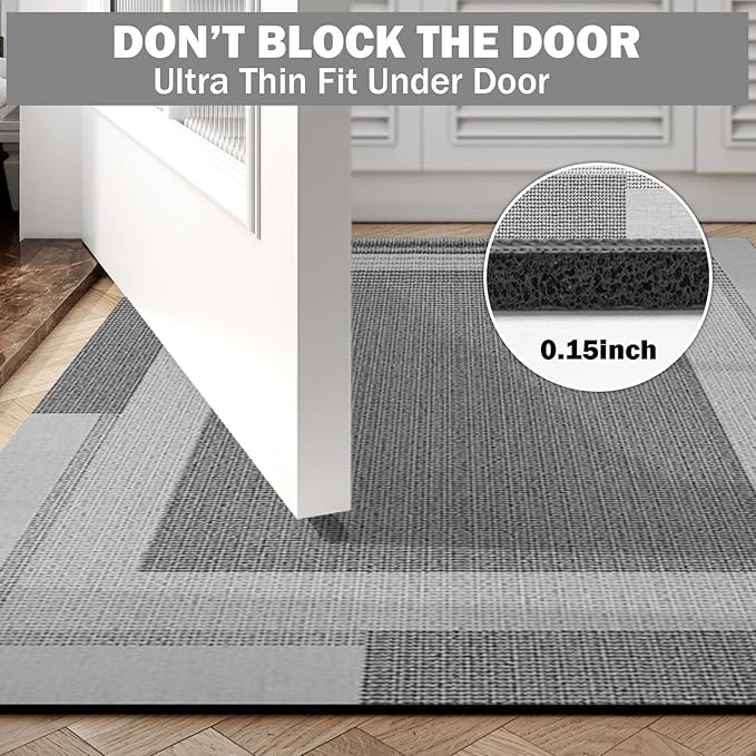 Non Slip Bath Mat, Rubber Backing Ultra Thin Bathroom Rugs Fit Under Door Quick Dry Super Absorbent Washable Bath Rug Shower Mat for Bathroom Floor Bathtub Shower Sink, Easy Care Gray 20"x 32"