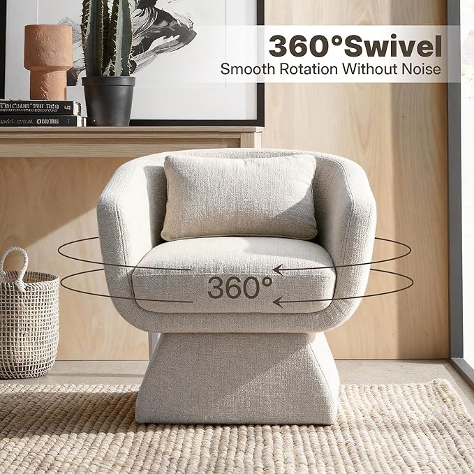Modern 360° Swivel Accent Chair with Armrest & Curved Back, Soft Cushioned Barrel Lounge Chair (Oatmeal)