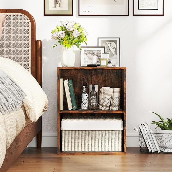 Giantex 2-Cube Bookshelf and Bookcase, 2-Layer Storage Shelf w/Large-Capacity Open Storage Space for Living Room Bedroom Study Office, Multi-Functional Furniture Display Cabinet, Rustic Brown