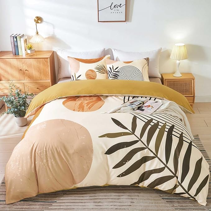 Hilioens Duvet Cover Queen Abstract Arch Sun Beige Modern Mid Century Boho Bedding Sets for All Seasons, 3 Pieces Home Bedroom Decorations Soft Microfiber