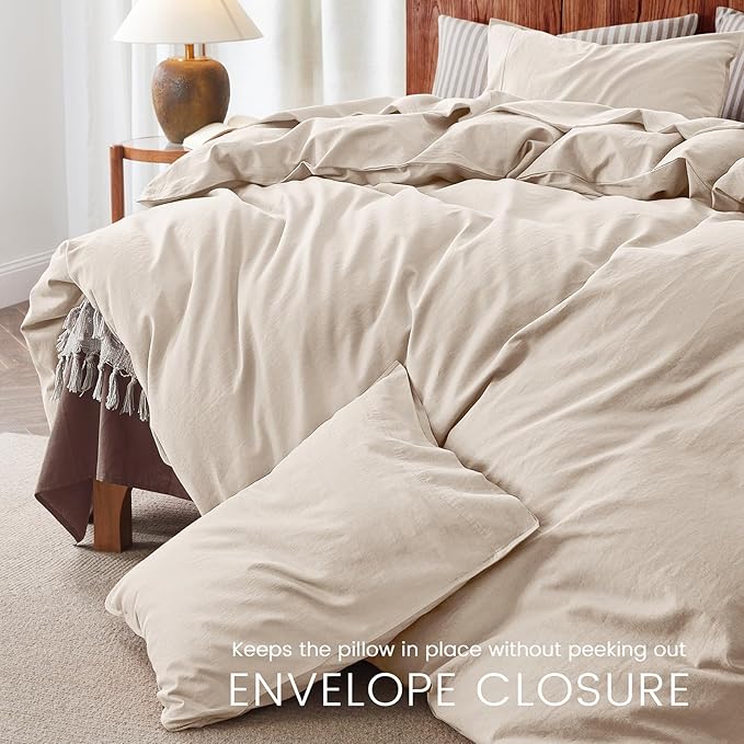 3Pcs Organic Linen Duvet Cover King Size, 100% French Linen from Normandy, Soft & Durable Tannish Linen Grey Bedding Set Comforter Cover with 2 Pillowcases, 1 Duvet Cover with Zipper