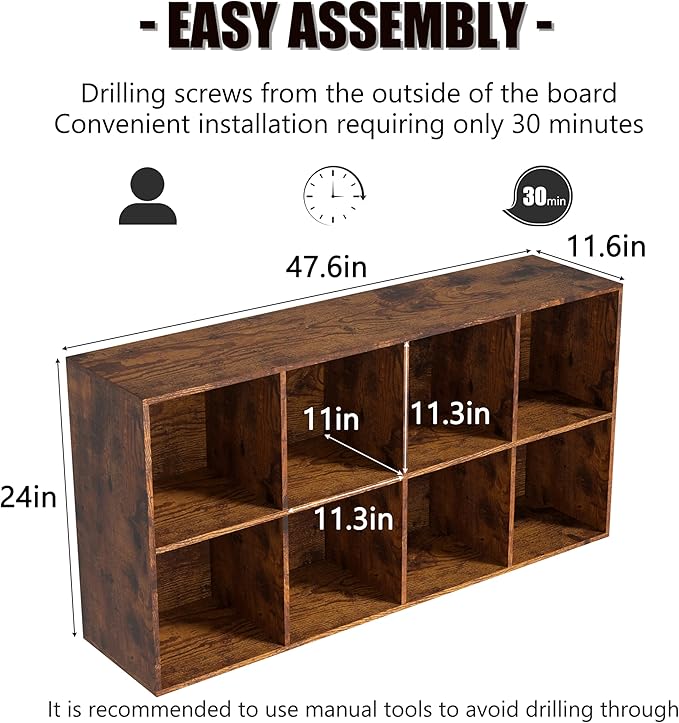 Wooden 8 Cube Storage Organizer with Closed Back Panel,Brown Cube Shelf Cubby Storage Organizers with Compartments for Living,Bookshelf,Organizers Easy to Install (Retro Brown, 8 Cube)