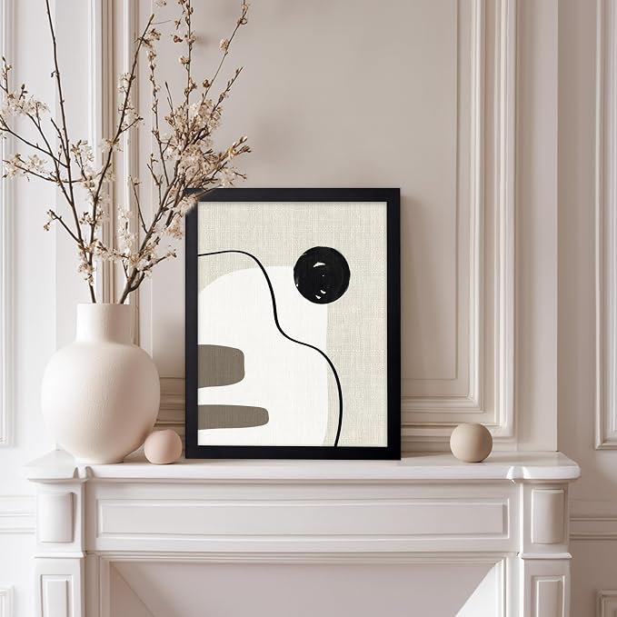 Poster Master Linen Shapes Poster – Lines on Linen Print – Chic Boho Art – Modern Abstract Artwork – Mid-Century Modern Piece – Great Bedroom or Living Room Decor – 11x14 Black Framed