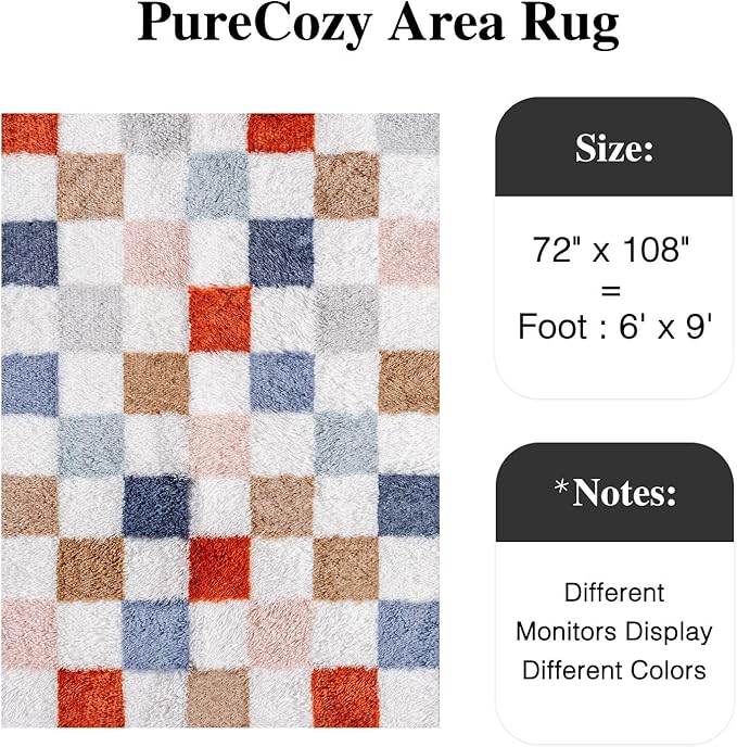 Checkered Rug 6x9 for Living Room, Modern Rainbown Shag Rug Washable Non-Slip Large Area Rug Super Soft Indoor Fuzzy Carpet Fluffy Rugs for Bedroom Home Aesthetic Decor