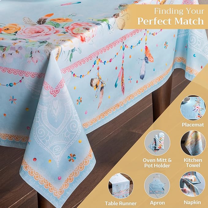 Maison d' Hermine Table Cloth Square Table 100% Cotton 60 x 60 Inches Tablecloth Reusable Decorative for Dining Room Farmhouse Home Valentines Day Decorations Spring Summer - Ibiza - Blue