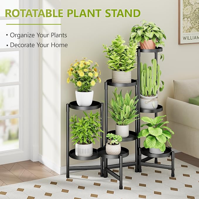 Cawukege 8 Tier Plant Stand Indoor, Tiered Plant Stand Outdoor for Multiple Plants, Corner Plant Shelf for Patio Balcony Porch Garden Living Room House, Black
