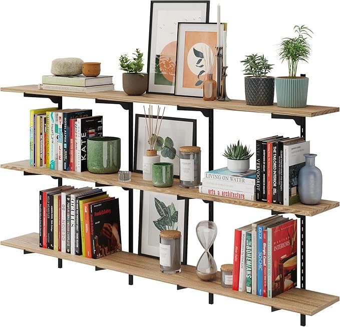 Wallniture Turin 60 Inch Long Adjustable Wall Shelf, Hanging Shelves for Wall, 8" Deep Black Floating Shelves, Living Room Shelf Decor, Office Wall Shelves, Kitchen Storage Shelves, Tier Shelf