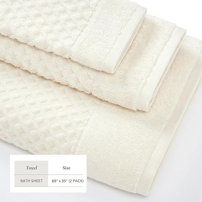Great Bay Home Oversized Bath Sheets - 100% Cotton 2 Pack 68x35 Extra Large Towel - Absorbent, Durable, Quick-Dry Towels for Bathroom (Ivory)