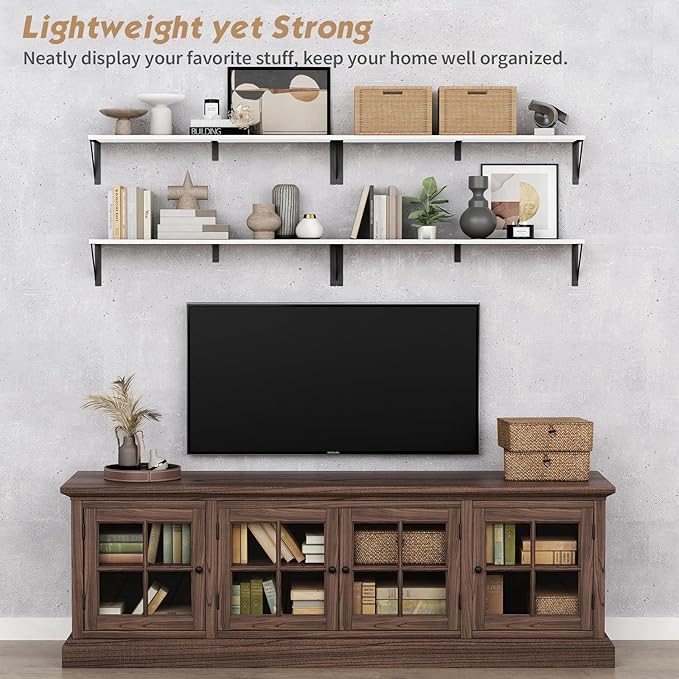 Forbena White Floating Book Shelves for Wall, 36 Inches Long Wall Shelves with Metal Brackets for Bedroom, Large Floating Bookshelf Bookshelves for Living Room Office Classroom (White Wood)