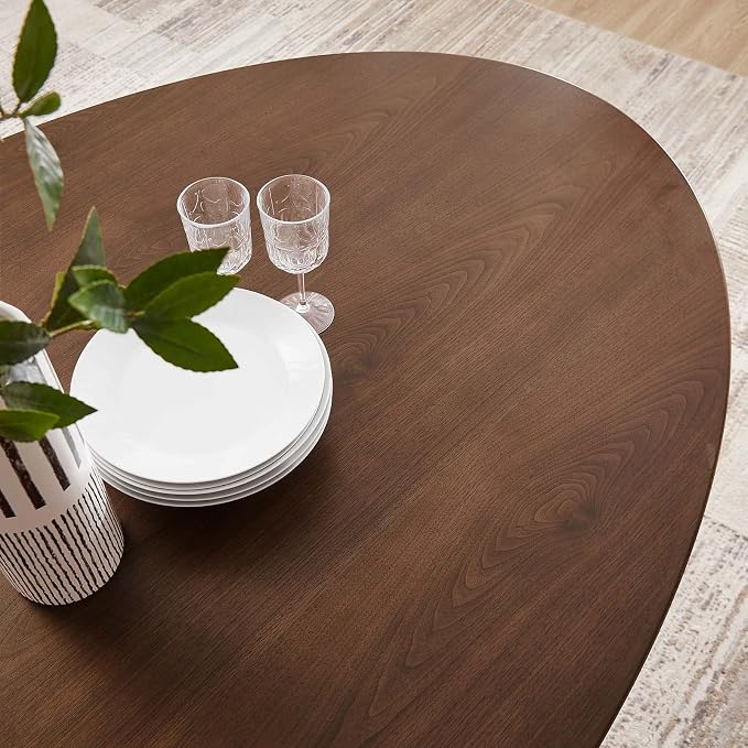 Modway Lippa 78" Oval-Shaped Mid-Century Modern Dining Table with Walnut Top and Black Base