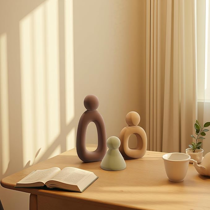XINXUAN Abstract Three Sculptures - Minimalist Home Decoration, Modern Living Room Character Design, Desktop Decoration, Neutral Resin Art, Meaningful Home Gifts ﻿ (Flocking Color)