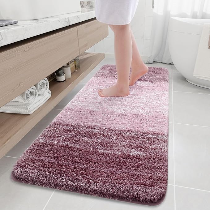Arotive Microfiber Bathroom Rugs, Shaggy Soft and Absorbent Bath Rug, Non-Slip, Thick Plush Machine Washable Dry Bath Mats for Bathroom, Tub and Shower, 70x24, Mauve, Rectangular