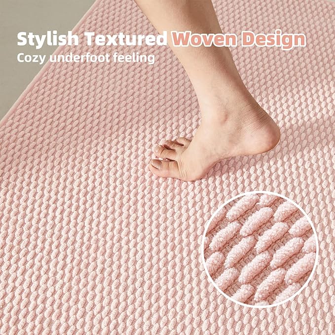 Bathroom Runner Rugs, Long Bath Mat Runner Washable Thin Quick Dry Low Pile Bathroom Runner Rugs Non Slip, Pink 16"x60"