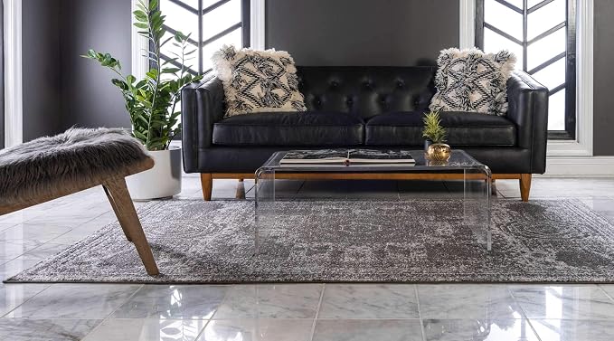 Unique Loom Bromley Collection Area Rug - Wells (3' 3" x 5' 3" Rectangle, Dark Gray/ Gray)