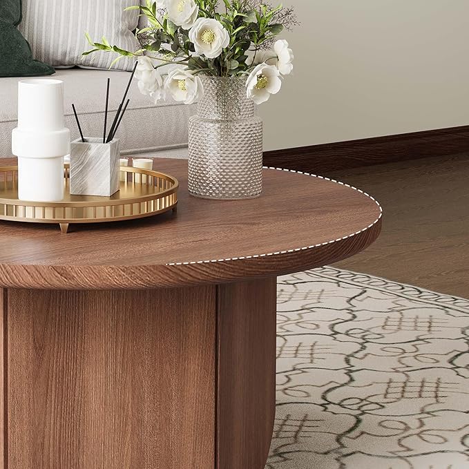 31.5” Round Small Coffee Table - Premium Wood Modern Center Tables with Petal-Shaped Base for Living Room, Apartment & Small Space, Easy Assembly