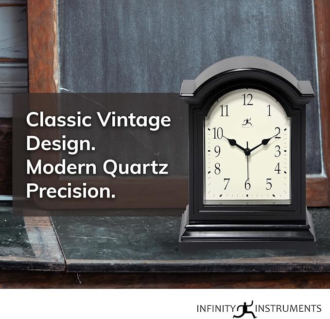 Infinity Instruments Brown Antique Grandfather Tabletop Clock 9 x 6 Mantle Tabletop Clock Mini Desktop Table Mantel Decor Vintage Living Room Decor