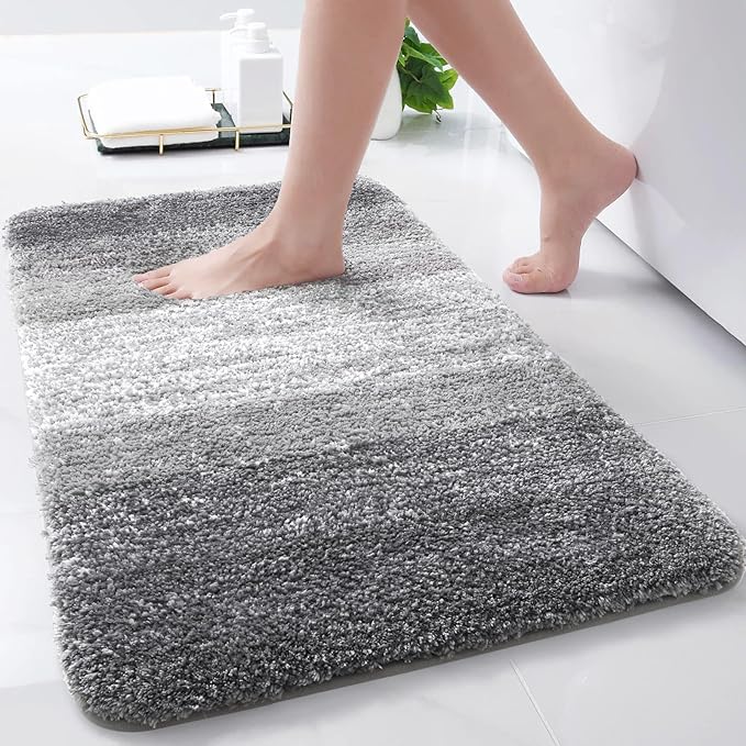Arotive Microfiber Bathroom Rugs, Shaggy Soft and Absorbent Bath Rug, Non-Slip, Thick Plush Machine Washable Dry Bath Mats for Bathroom, Tub and Shower, 30x17, Grey, Rectangular