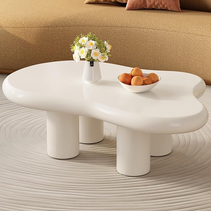 46.06" White Large Cloud Coffee Table, Modern Round Edge Coffee Table with 4 Sturdy Support Legs and 2.67" Thick Tabletop,Easy Match for Living Room, Bedroom, Balcony,Patio